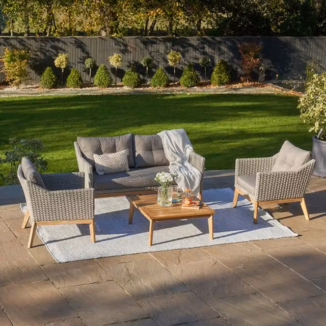 Pacific Lifestyle 4 Seater Boho Rattan and Acacia Wood Outdoor Seating Set in Grey Anthracite