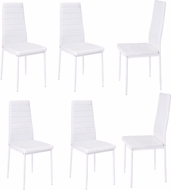 Livingandhome Set of 6 White Faux Leather Armless Dining Chairs with Metal Legs