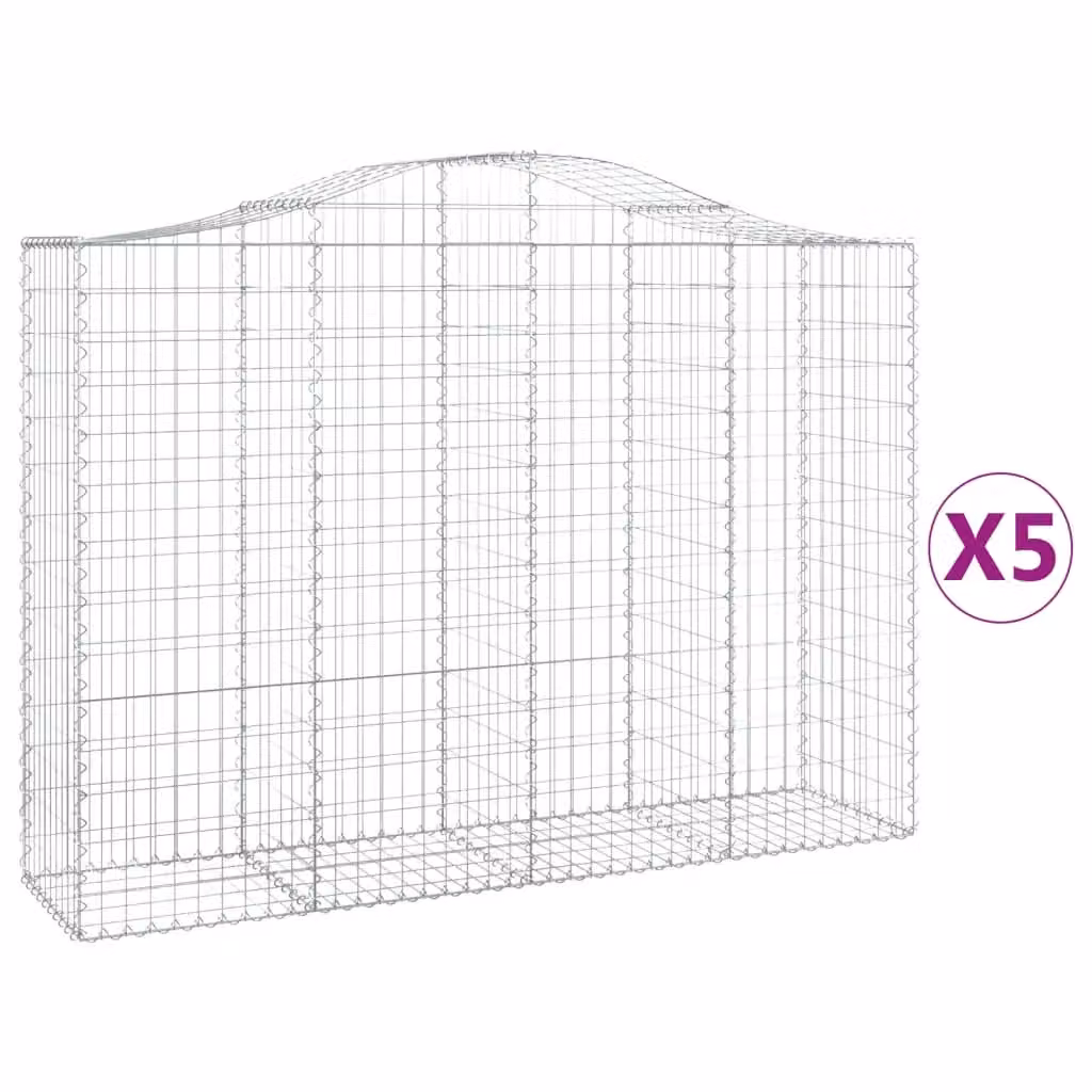 Berkfield Home Arched Gabion Baskets, 5 Piece Set, Silver Galvanised Steel, W: 200 cm, D: 50 cm, H: 140-160 cm – 2