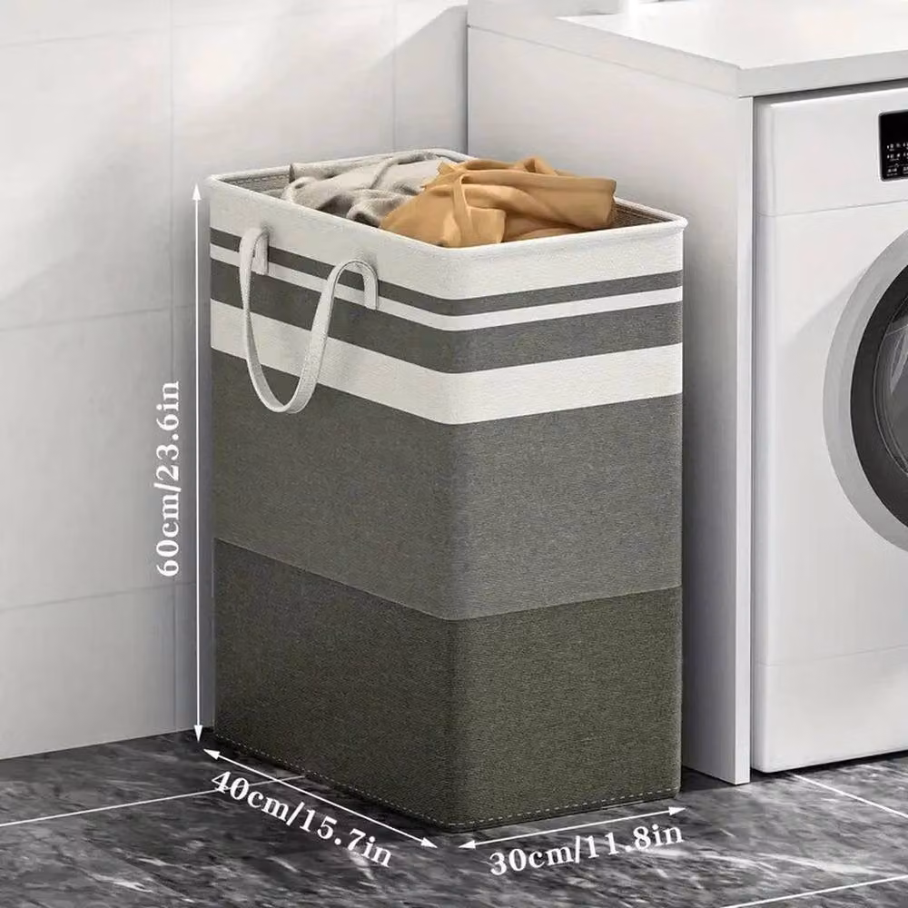 NESTLUNE Pack of 2 Collapsible Fabric Laundry Baskets with Handles in Black and Grey – 2