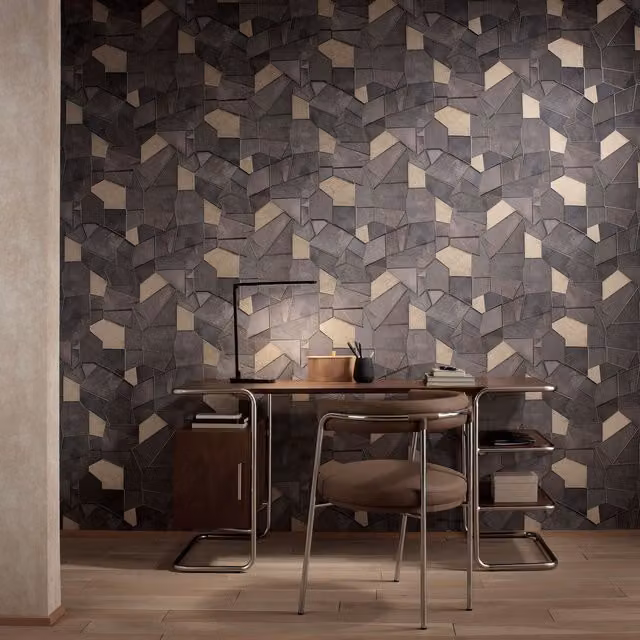 Erismann Mosaique Abstract Geometric Vinyl Roll in Beige, Gold and Multicolour