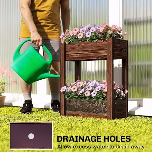 Outsunny 2-Tier Brown Wooden Raised Planter Garden Bed W/D/H: 60 x 25 x 70 cm – 4