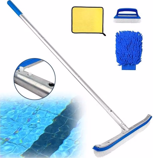 KORVIXA White Manual Swimming Pool Wall and Tile Brush with Nylon Bristles, Length: 100 cm