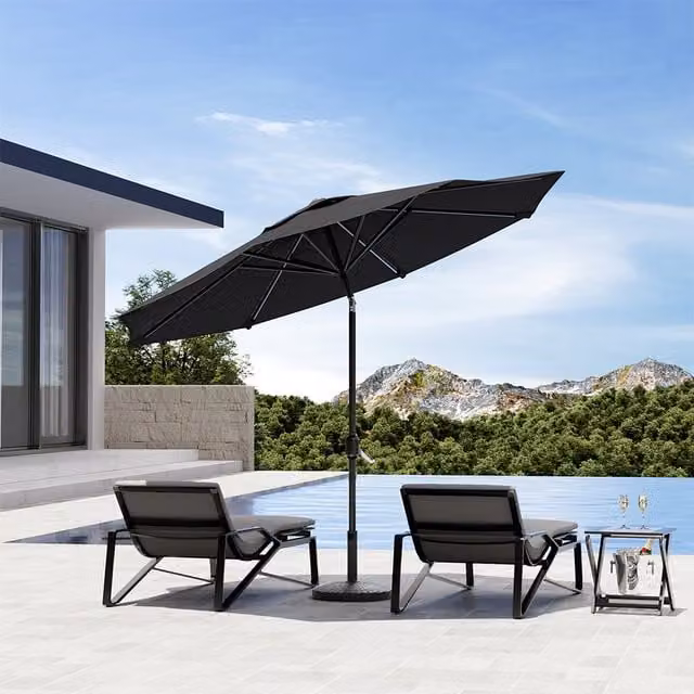 3M Komore Traditional Garden Parasol with Resin Base in Grey and Black
