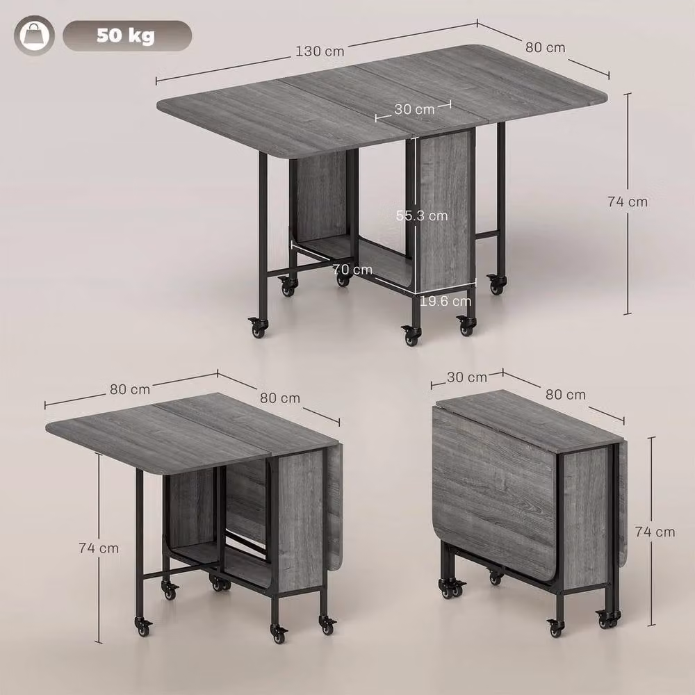 PAWNORA Mobile Drop Leaf Dining Table with Castors in Grey – 2
