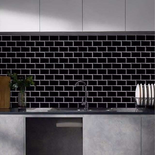 Lifeideas 10 Piece Self Adhesive Tile Look Backsplash Wall Stickers in Black, 30.5 cm x 30.5 cm