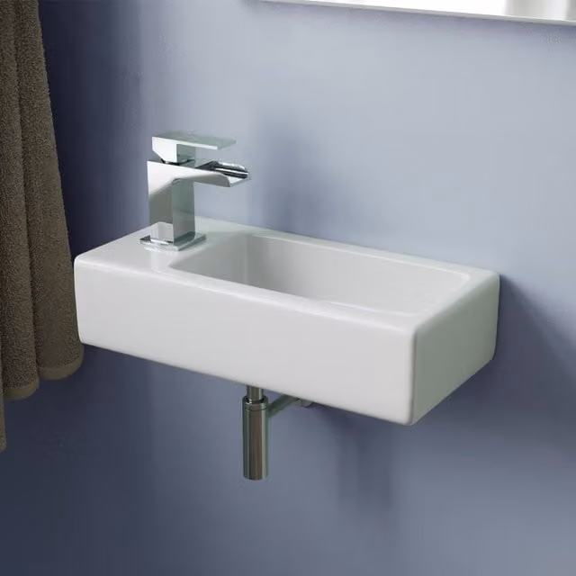 Nes Home White Ceramic Rectangular Wall Hung Compact Cloakroom Basin Sink