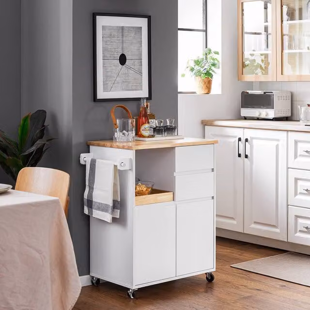 SoBuy Kitchen Trolley with Wood Top and 2 Drawers in White