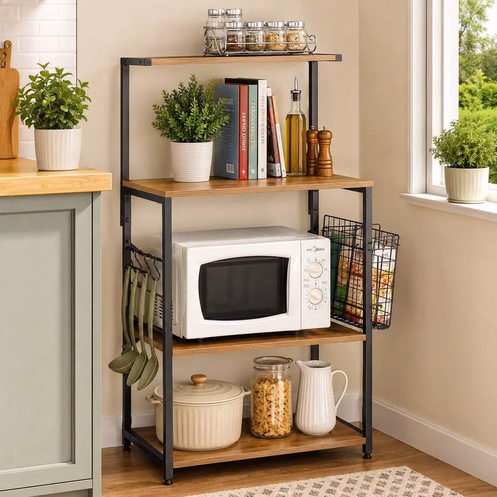Havendro Industrial Kitchen Storage Rack and Coffee Bar Microwave Stand in Black and Multicolour – 3