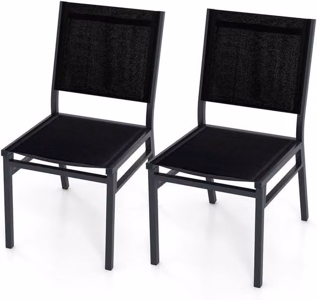 KORVIXA Set of 2 Black Armless Outdoor Dining Chairs with UV-Resistant Textilene Fabric and Powder-Coated Aluminium Frame – 1