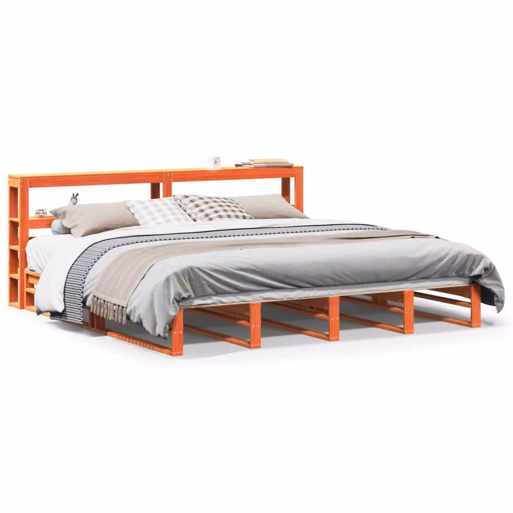 Berkfield Home Super King Solid Pine Decorative Bed Frame, Wax Brown, W/D/H: 180 x 200 x 82 cm – 2