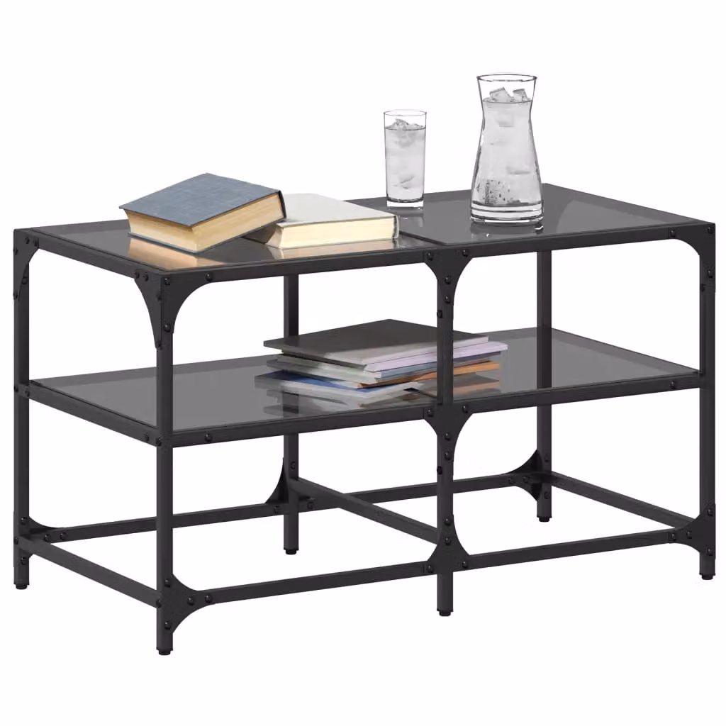 Berkfield Home Industrial Coffee Table with Black Glossy Glass Top and Steel Frame, W: 78.5 cm, D: 40 cm, H: 45 cm – 3