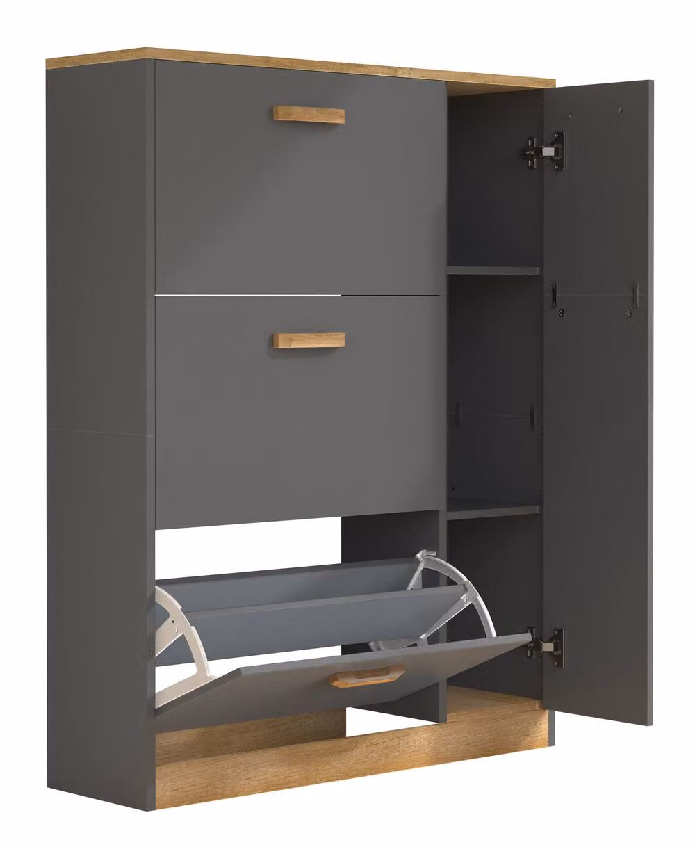 VCM Halom L Shoe Tipper Cabinet in Dark Grey, H 105 x W 80 x D 24 cm – 2