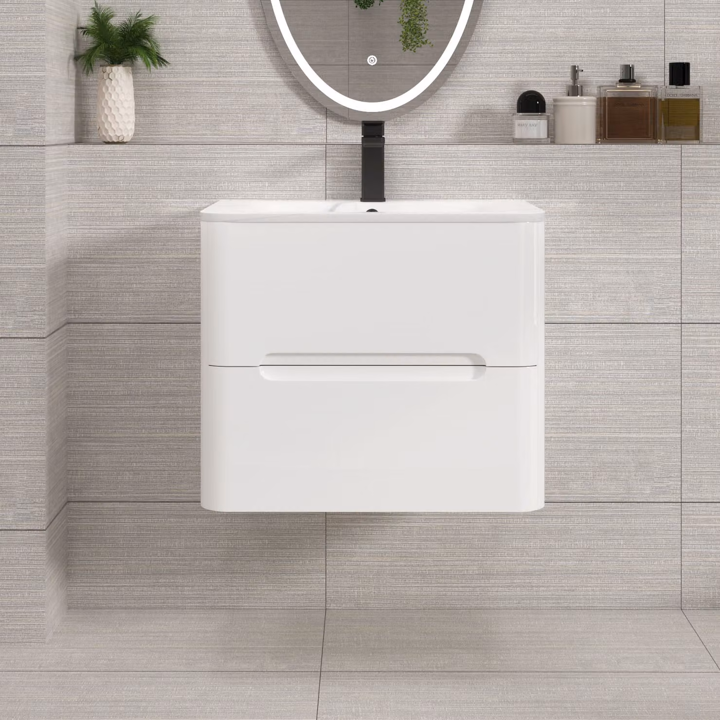 Royal Bathrooms Venice Gloss White 2 Drawer Wall Hung Vanity Unit with Carrara White Basin