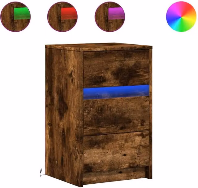 Berkfield Home Bedside Cabinet with Integrated LED Lights in Smoked Oak Brown – 1