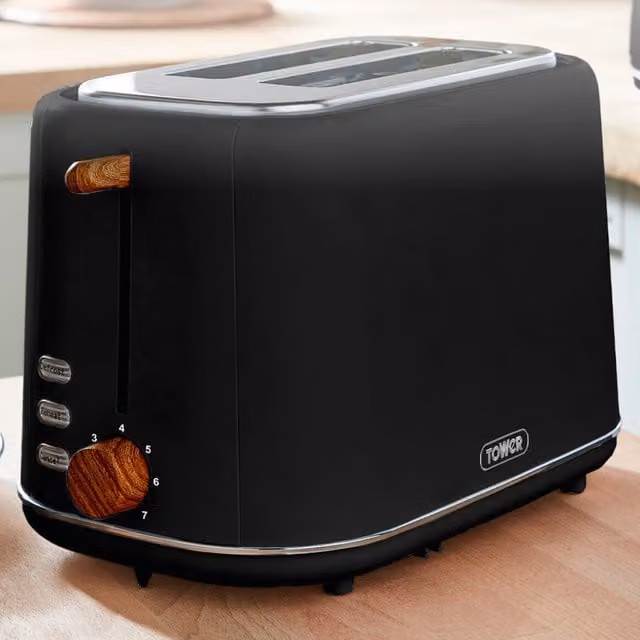 Tower Scandi 2 Slice Toaster, Black