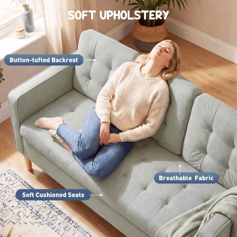 HOMCOM Modern 3 Seater Fabric Sofa in Grey with Hidden Storage and Rubberwood Legs – 3