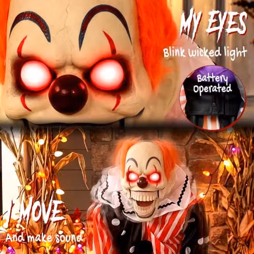 HOMCOM Animated Halloween Clown Decoration with Candy Tray, Multicolour, Height: 91 cm – 3