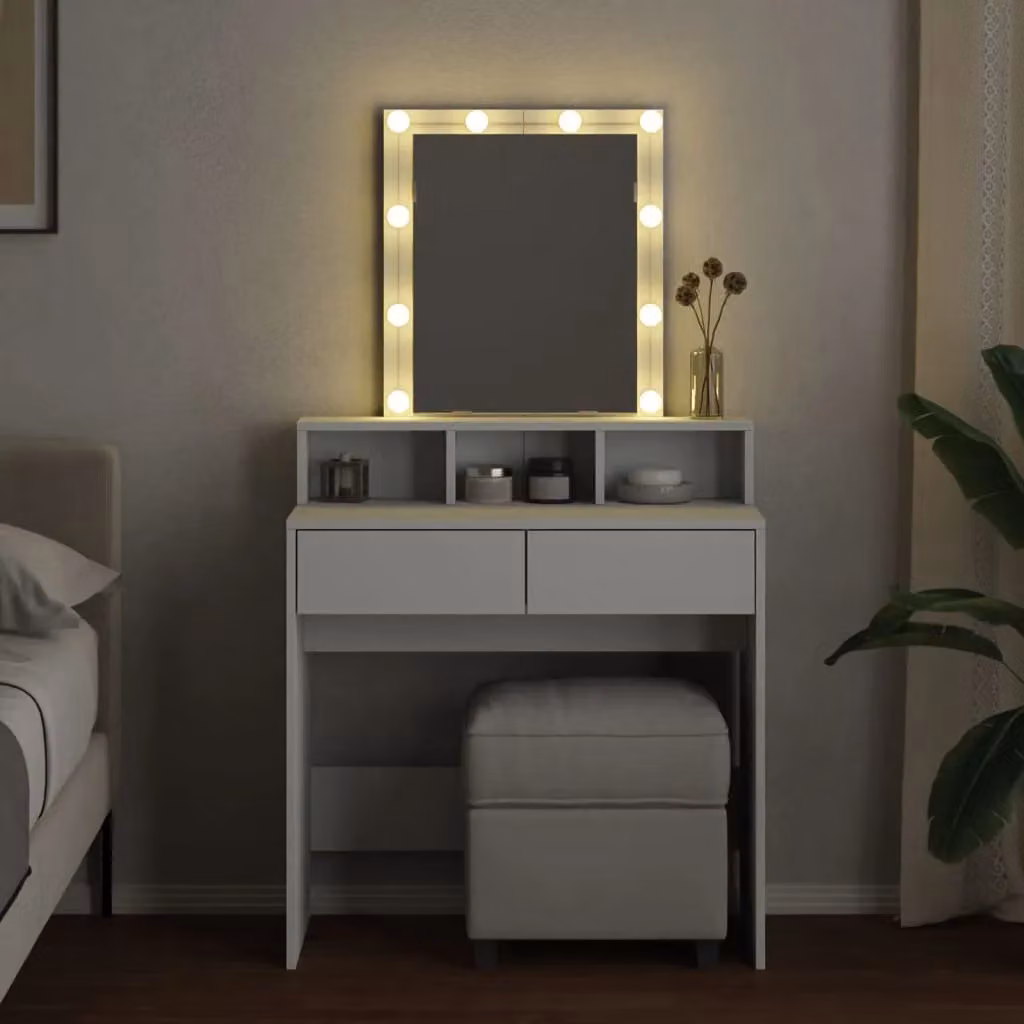 Berkfield Home Modern White LED Dressing Table, W: 80 cm, D: 41 cm, H: 144.5 cm – 3