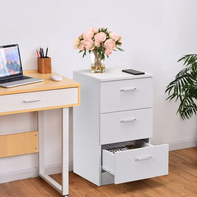 COSTWAY Modern White Matt Bedside Table with 3 Drawers