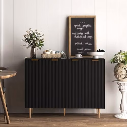 HOMCOM Modern Sideboard Buffet Cabinet with Adjustable Shelves and Metal Legs, Black, W/D/H: 120 x 40 x 90 cm – 5