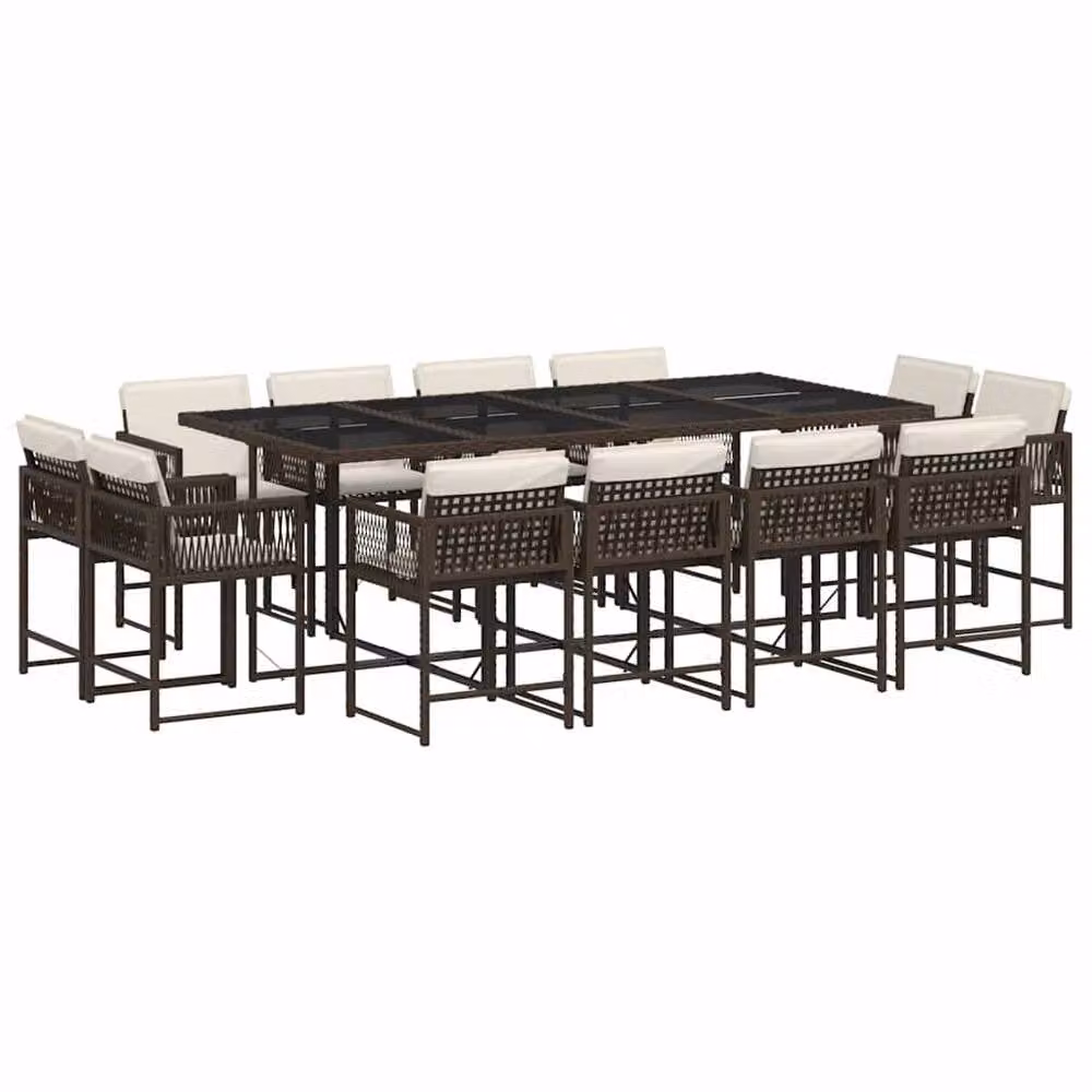 Berkfield Home 13 Piece Brown Poly Rattan Garden Dining Set with Cushions and Glass Top – 2