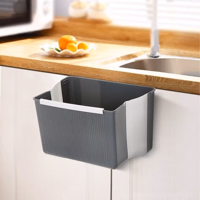 Lifeideas Grey Plastic Foldable Hanging Kitchen Waste Bin with Flip Lid