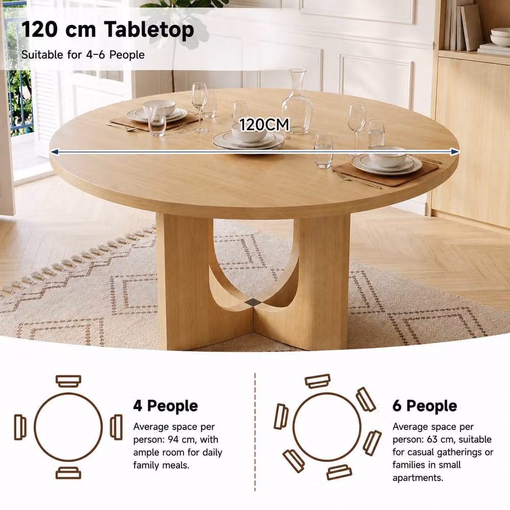 Matteo Round Oak Wood Effect Dining Table in Brown, Diameter: 120 cm, Height: 75 cm – 2