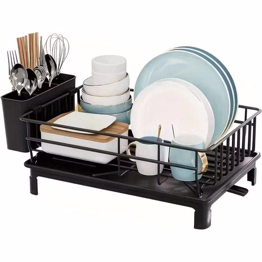 PAWNORA 1 Tier Stainless Steel Cutlery and Dish Rack in Black – 3