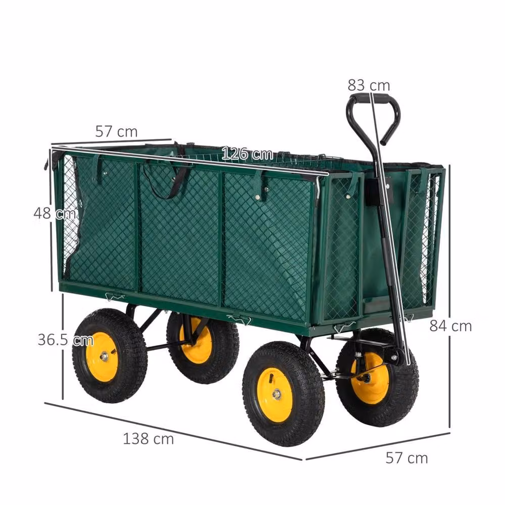 VOGREX Heavy Duty Garden Cart Trolley Wheelbarrow Trailer in Green – 2