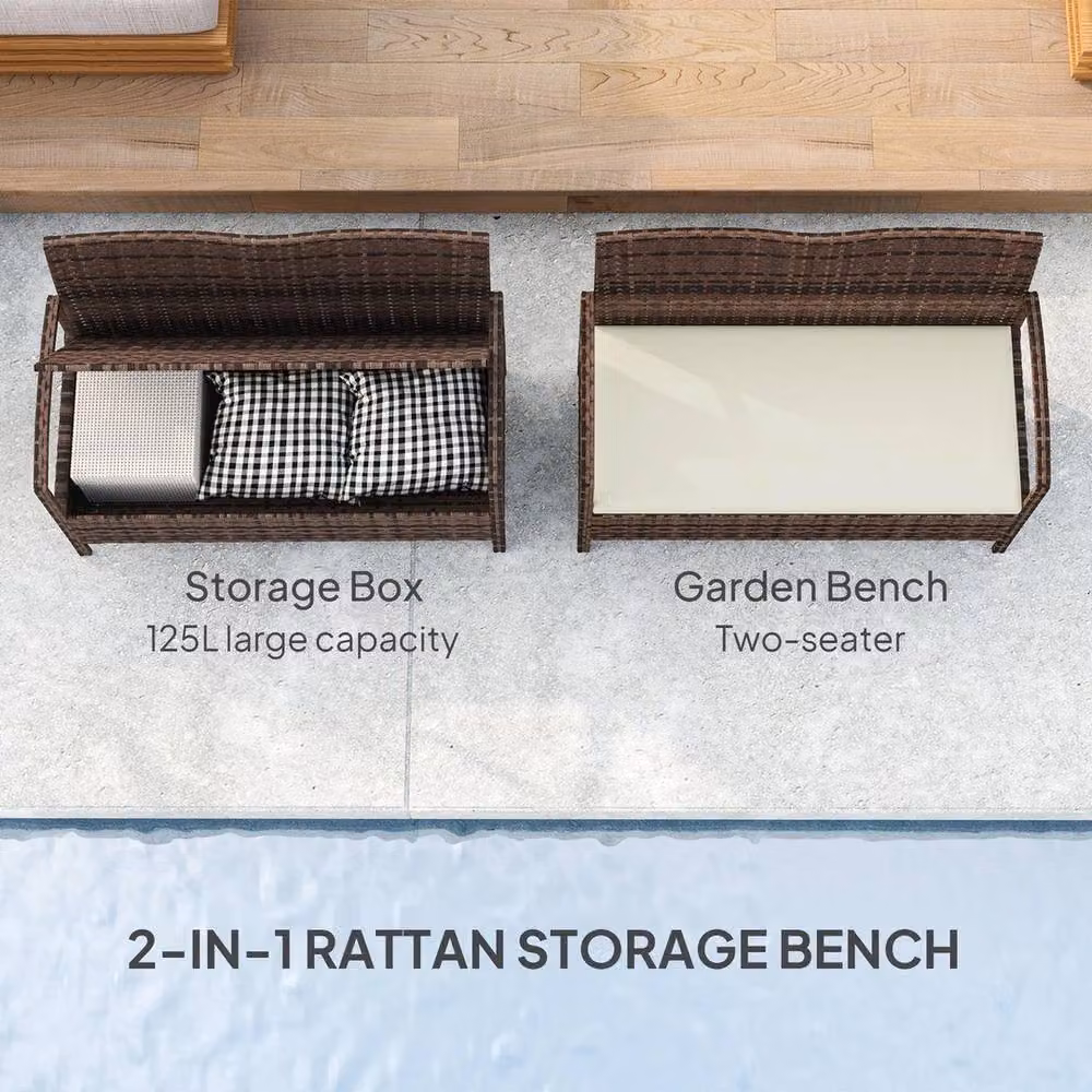 NESTLUNE Brown Rattan Garden Bench with 125L Storage, W: 100 cm, D: 15 cm – 5