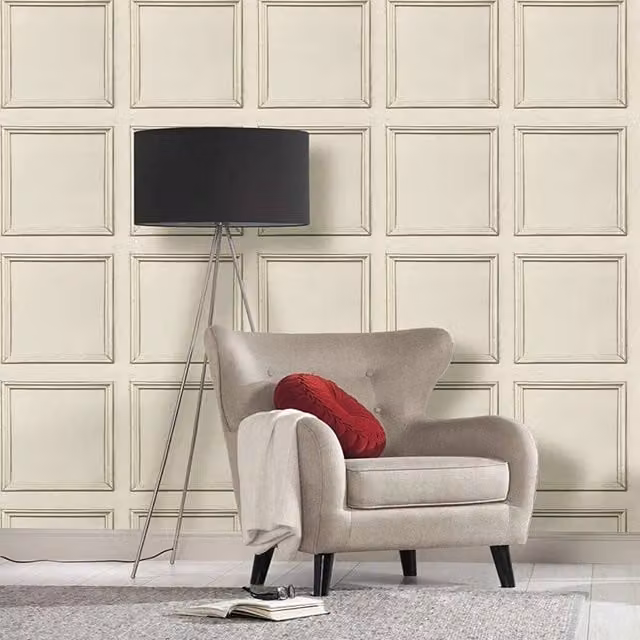 Nordara Coving 3D Wood Panelling Abstract Geometric Vinyl Wallpaper in Beige