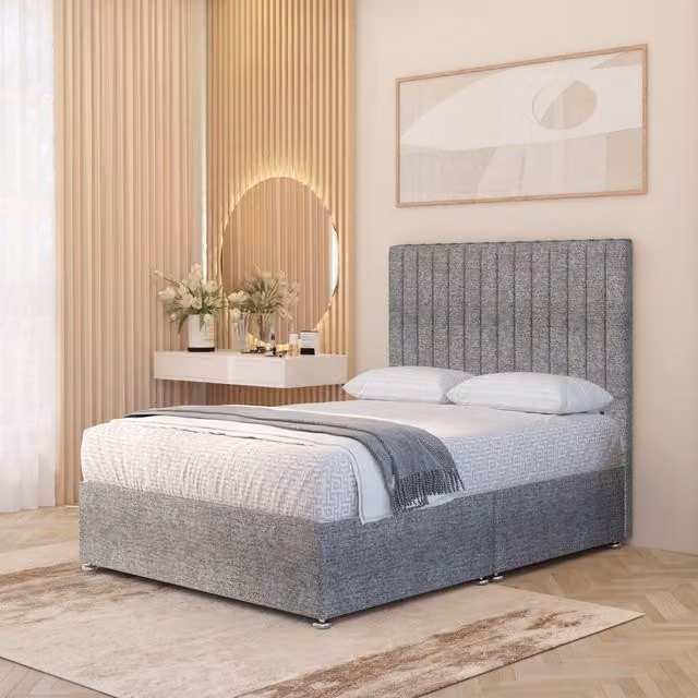 Somnior Beds Ltd Verona Tweed 4000 Pacific Pocket Spring Divan Bed Set with 54 inch Headboard and Drawers, Grey/Silver, W/D/H: 140 x 200 cm