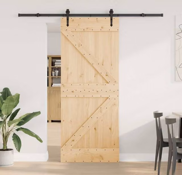 Berkfield Home Rustic Solid Wood Pine Sliding Door with Hardware Set, Natural, W: 85 cm, H: 210 cm
