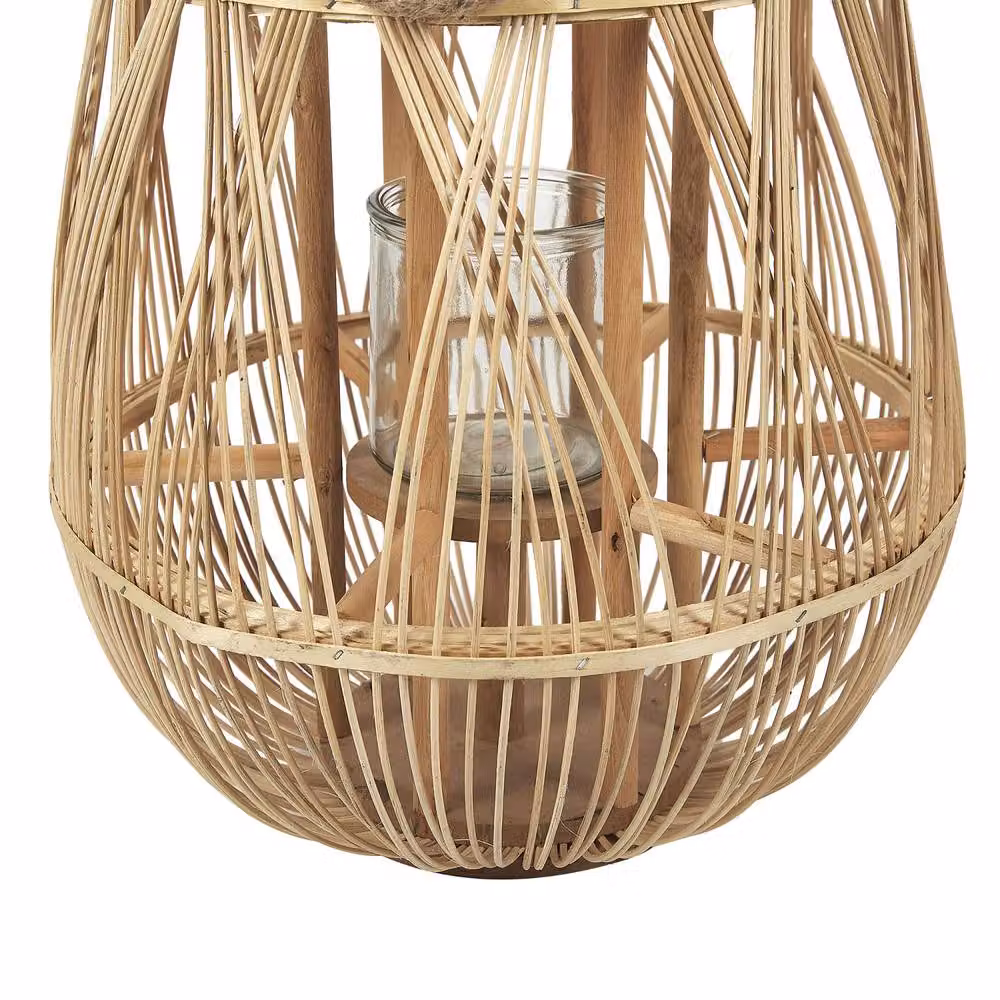 Wyld and Coco Bamboo and Glass Lantern Candle Holder, Brown, H 77 cm x W 39 cm x D 39 cm – 3