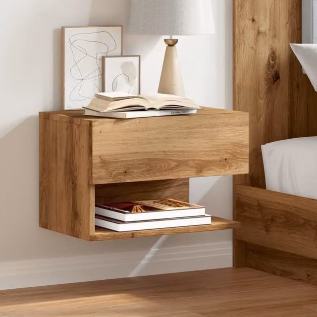 Berkfield Home Set of 2 Wall-mounted Bedside Cabinets in Artisan Oak, Brown – 1