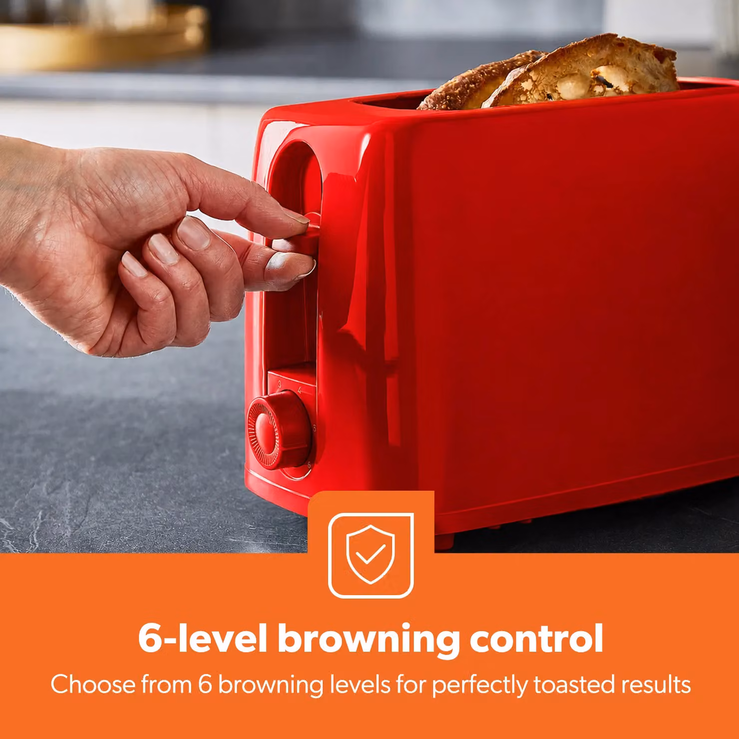 Geepas 2 Slice Bread Toaster with 6 Level Browning Control and Crumb Tray in Red – 3