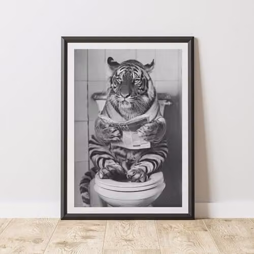 60 Second Makeover Tiger On The Toilet Animal Print Paper Poster, A4, Multicolour