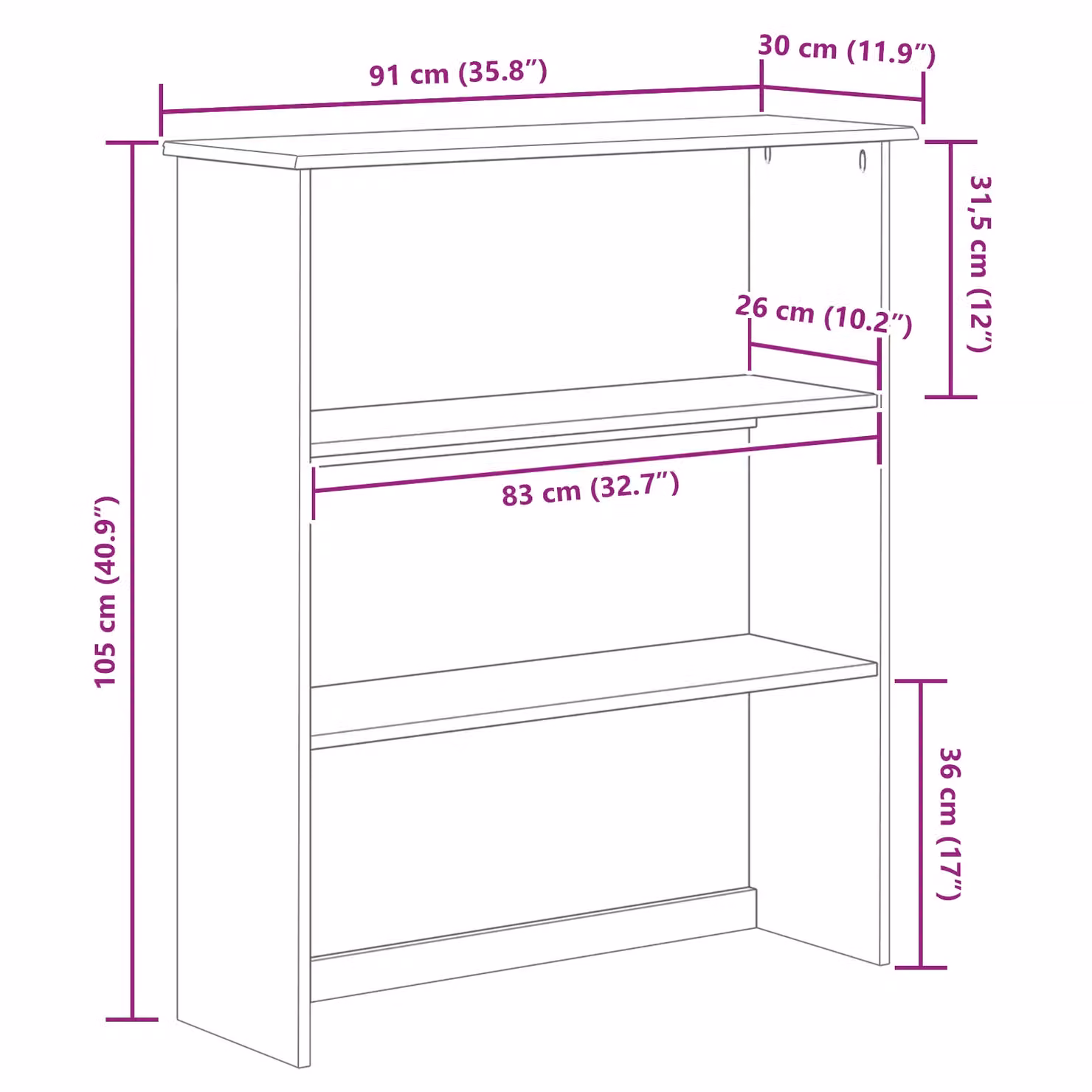 Berkfield Home ASKIM White Solid Wood Pine Hutch, W/D/H: 91 x 30 x 104 cm – 2