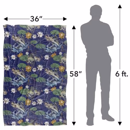 JQ Licensing Bass Fishing Tiki Super Soft Fleece Throw Blanket, Blue Multicolour, W: 91.44 cm, L: 147 cm – 2