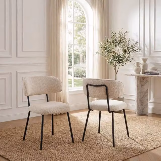 SONARA Set of 2 Mid-Century Dining Chairs with Armrests in Beige Linen Fabric – 1