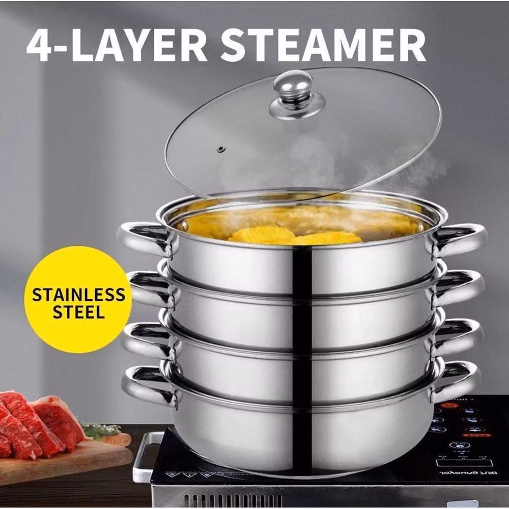 PAWNORA 4 Tier Stainless Steel Cooker Pot Set in Silver, 28 cm – 2