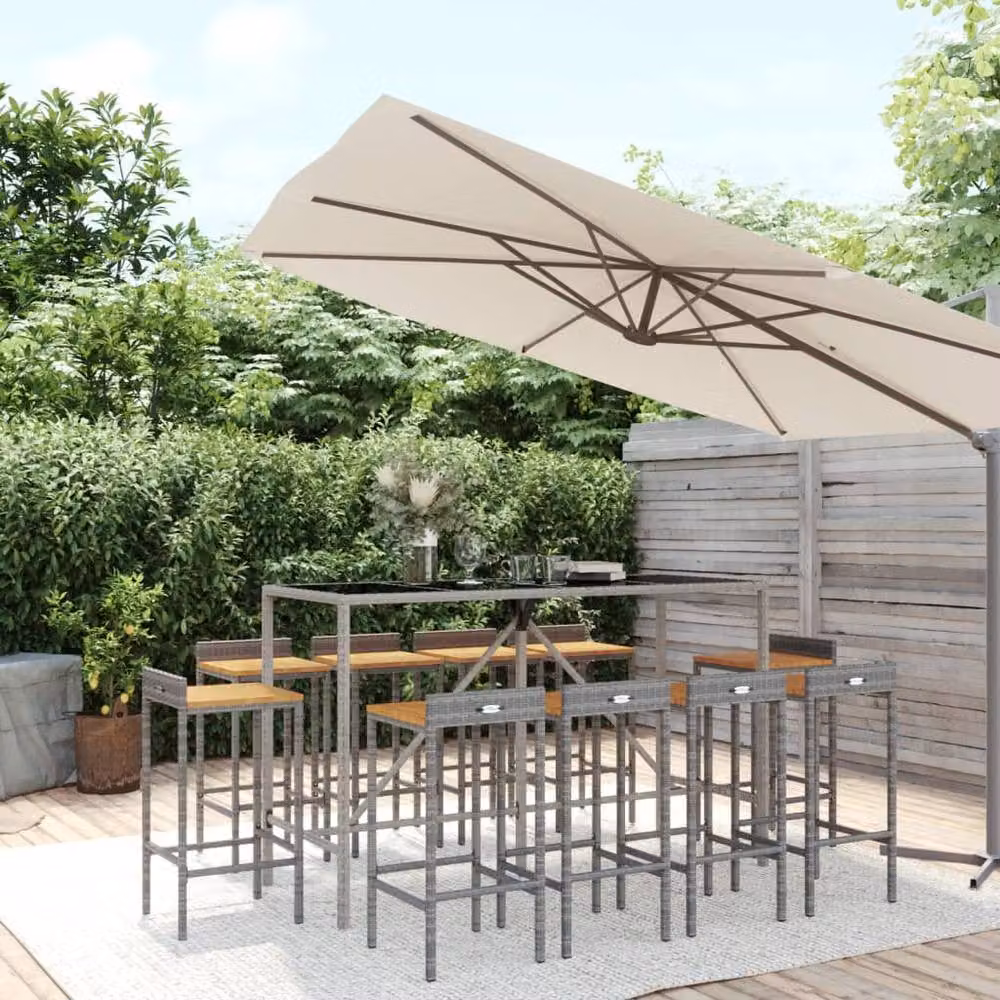 Berkfield Home 11 Piece Grey Poly Rattan and Solid Acacia Wood Garden Bar Set – 2