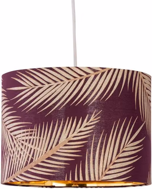 First Choice Lighting Tropica Burgundy and Gold Embossed Leaf Detail Fabric Pendant Lamp Shade, Diameter: 25 cm – 1