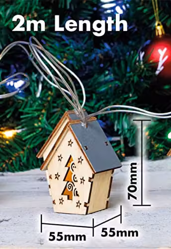 Netagon Battery Powered Christmas Wooden House Light String in White or Grey – 2