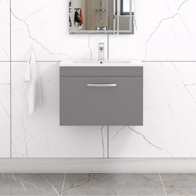Royal Bathrooms Turin Wall Hung Vanity Unit with Minimalist Basin in Indigo Grey Gloss