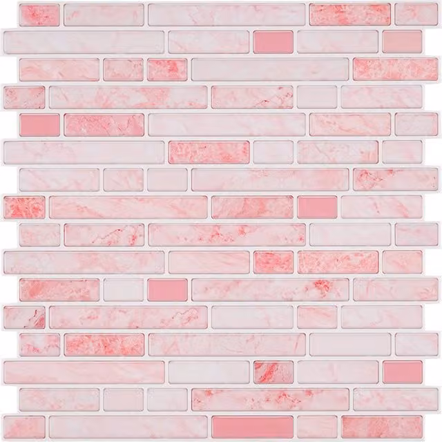 Livingandhome 10-Piece Pink Abstract Marble Effect Self-Adhesive Wall Tile Stickers