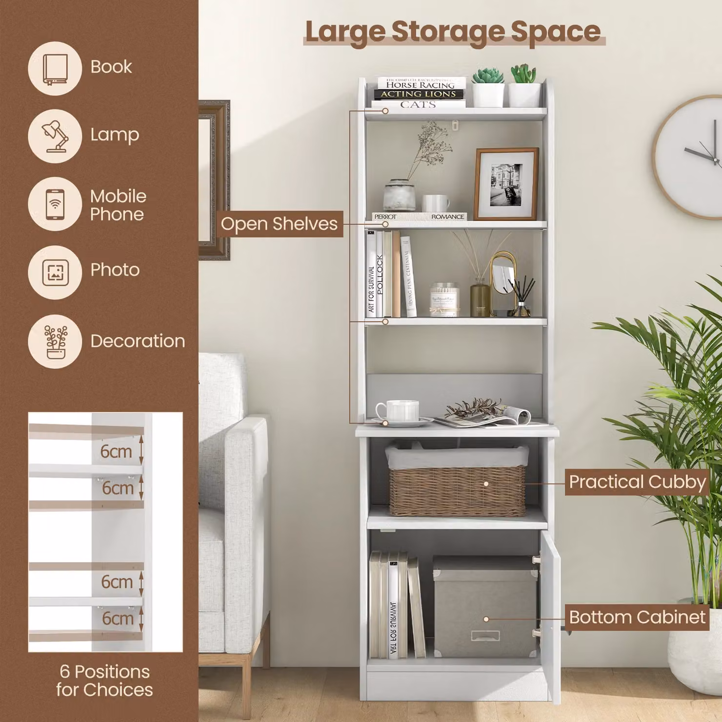 Gymax Tall White Nightstand with Shelves and Charging Station – 2