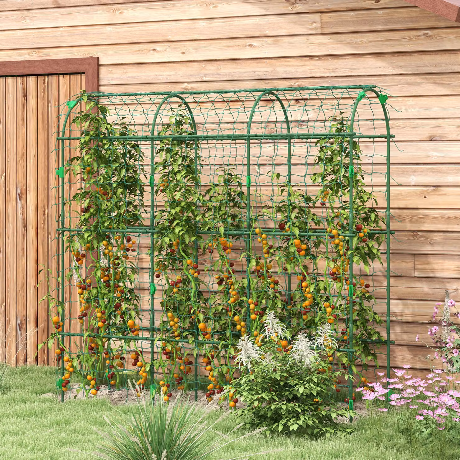 Outsunny Green Metal Garden Arch Trellis with Climbing Net, Height: 183 cm – 2