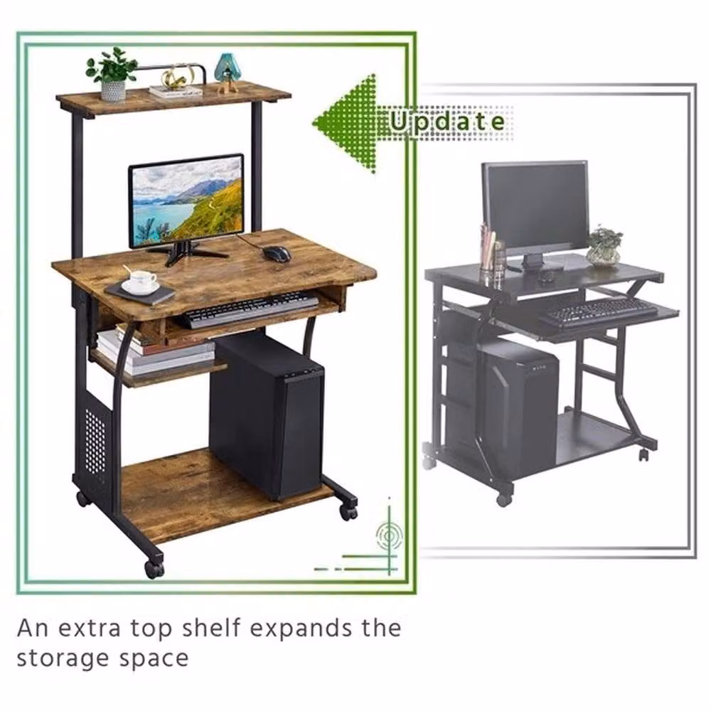 SPETLEK Rolling Computer Desk with Shelves in Rustic Brown and Silver – 5